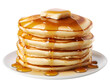 stack of pancake with honey syrup on the white plate on isolated transparent background