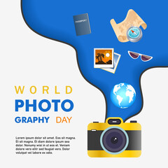 Wall Mural - World photography day vector, typography design with camera. good template for world photography day design.