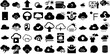 Mega Set Of Cloud Icons Pack Hand-Drawn Linear Concept Symbols Migration, Hosting, People, Investment Buttons Isolated On Transparent Background