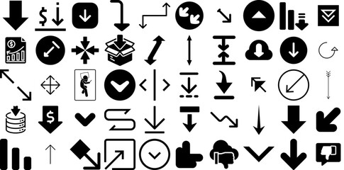 Wall Mural - Massive Collection Of Down Icons Pack Hand-Drawn Solid Concept Signs Symbol, Icon, Go, Circle Clip Art Vector Illustration