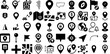Big Collection Of Location Icons Bundle Hand-Drawn Linear Drawing Web Icon Geolocation, Pointer, Navigator, Orientation Symbols Vector Illustration