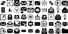 Big Set Of Letter Icons Pack Isolated Infographic Silhouette Mark, Typography, Three-Dimensional, Correspondence Symbols For Apps And Websites