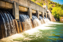 The Concept Of Hydroelectric Power Plants And The Use Of Water Flow To Generate Energy. An Efficient Way To Use Natural Resources, A Renewable Energy Source That Does Not Pollute The Environment