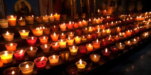 Glowing Candles On An Altar In The Church