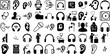 Huge Set Of Listen Icons Set Hand-Drawn Linear Cartoon Symbols Tool, Music, Informed, Hot Line Pictogram Vector Illustration