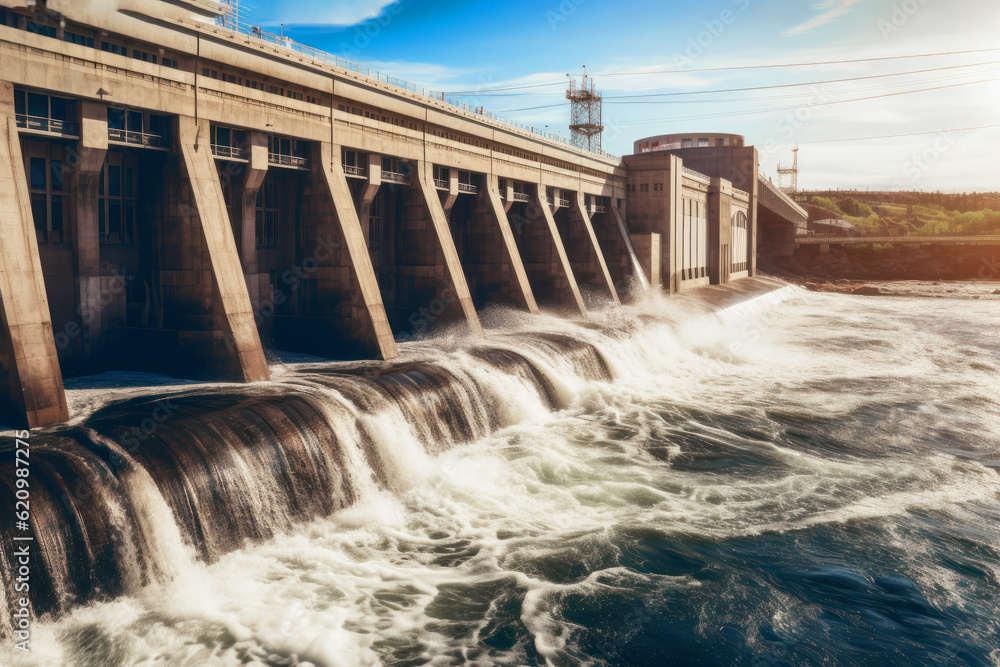 Converting the flow of water into energy at hydroelectric power plants ...