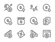 Money, Dollar and Finance vector line icons. Currency and Exchange trading outline icon set. Online payment, Price increase, Financial report, Stock market and more.
