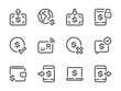 Money, Dollar and Finance vector line icons. Payment method and Online payment outline icon set. Money transfer, Online wallet, Pay by phone, Payment confirmed and more.