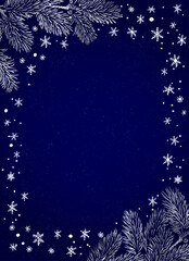 Wall Mural - vector vertical frame of christmas background with branches of christmas tree and silver elements.