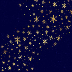 Wall Mural - vector winter background with hand drawn golden snow and snowflakes.