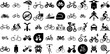 Huge Collection Of Bike Icons Collection Solid Drawing Symbol Wheel, Icon, Silhouette, Symbol Doodle Isolated On Transparent Background