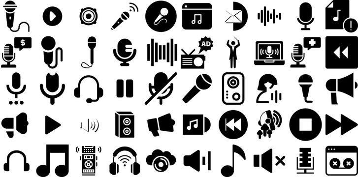 Huge Set Of Audio Icons Set Flat Concept Web Icon Audio, Speaker, Icon, Thin Clip Art For Computer And Mobile