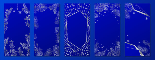 Wall Mural - christmas poster set. vector illustration of christmas background with branches of christmas tree an