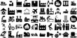 Massive Set Of Factory Icons Pack Black Modern Silhouette Manufacturing, Tool, Symbol, Icon Symbol Isolated On Transparent Background