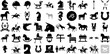 Mega Set Of Horse Icons Pack Hand-Drawn Solid Design Pictogram Icon, Silhouette, Head, Safari Illustration Isolated On White Background