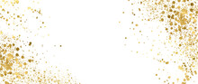 Gold Sparkle Splatter Border . Gold Foil Frame Gold Brush Stroke On Transparent Background.	
