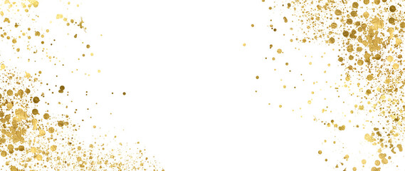 Gold sparkle splatter border . Gold Foil Frame Gold brush stroke on transparent background.	