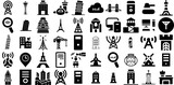 Fototapeta  - Big Collection Of Tower Icons Collection Linear Concept Clip Art Tower, Icon, Aerial, Spot Pictograms Vector Illustration