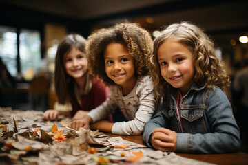 Kids working together on a collaborative group project, kids, School, Back to School Generative AI