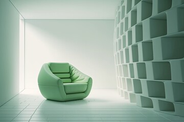 Poster - a green armchair against the wall in a modern white room. made using generative AI tools