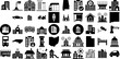Big Collection Of City Icons Collection Black Cartoon Pictograms Municipal, Glyphs, Icon, Building Exterior Symbols For Apps And Websites
