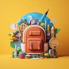 Paper Classroom Beautifully Designed 3D Craft Style Illustration for Back to Schoo