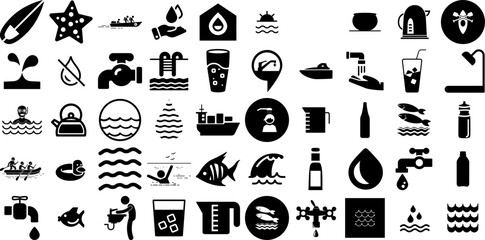  Big Collection Of Water Icons Pack Flat Vector Web Icon Yacht, Bathing, Tool, Wind Illustration Vector Illustration