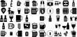 Big Set Of Beer Icons Pack Black Modern Pictogram Wine, Icon, Pub, Barrel Silhouette Isolated On Transparent Background