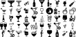 Huge Collection Of Cocktail Icons Bundle Hand-Drawn Solid Cartoon Clip Art Wine, Ales, Cocktail, Icon Elements Vector Illustration