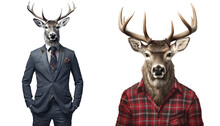 A Deer Wearing A Red Lumberjack And Suit Isolated On A Transparent Background. Generative AI
