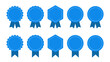 Medal set with ribbon. Blue award badges. Vector seal collection in flat style