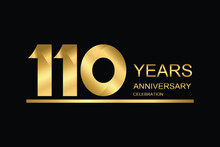 110 Year Anniversary Vector Banner Template. Gold Icon Isolated On Black Background.