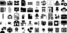 Huge Collection Of Office Icons Collection Solid Modern Silhouettes Condo, Set, Person, Tool Signs Isolated On White Background