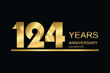 Wall Mural - 124 year anniversary vector banner template. gold icon isolated on black background.