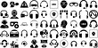 Massive Set Of Headset Icons Collection Hand-Drawn Linear Modern Clip Art Silhouette, Music, Icon, Hot Line Element Vector Illustration