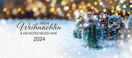 Wall Mural - christmas greeting card with german text frohe weihnachten und ein gutes neues jahr 2024 - beautiful