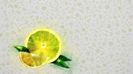 Wall Mural - Watercolor Fruits and Vegetables. Lemon. Text and Price can be Written on the Right Side or Top Side of the Image. Nutritional Values can be Written. The video of this image is in my portfolio. 