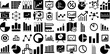 Massive Set Of Graph Icons Pack Black Modern Signs Tablet, Curve, Magnifier, Icon Pictogram Isolated On White Background