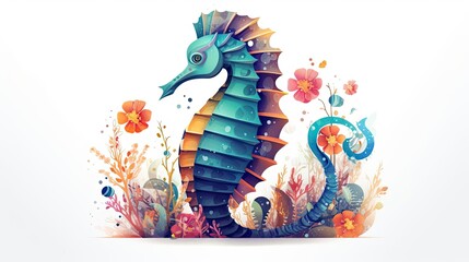 Wall Mural - An ink seahorse illustration that was utilized for kids product and label design. made using generative AI tools