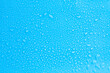 Blue background in water drops close up