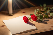 A Letter Sheet With A Red Rose On A Table, Created With Artificial Intelligence