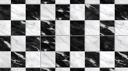 checkered tiles seamless with black and white marble effect. Generative Ai