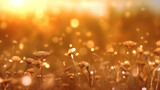 Fototapeta Przestrzenne - close up on a weed grass against blurry sunset background. Generative Ai