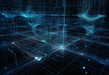 ai generated illustration Holographic IT abstract Server data connected