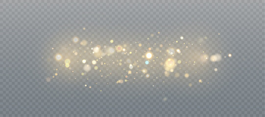 Light effect with lots of glittery highlights, bokeh effect shining on transparent background for christmas new year design. And illustrations. Vector