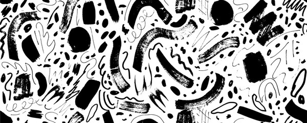 brush curly lines seamless pattern. pencil squiggles ornament. squiggles brush strokes vector backgr