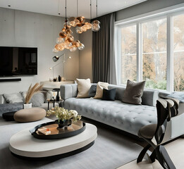 home interior with contemporary decor of expensive furniture