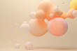 Soft pop abstract organic rubber bubbles and blobs, pink, orange, floating in the air isolated on beige background. Abstract scene. copy space.  Generative ai