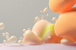  Pastel peach blobs, soaps bubbles, bubbles that float in the air isolated on gray background. Abstract scene. copy space. Generative ai