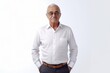 © VK Studio - Elderly businessman leader got hands in pockets looking at camera on white background. Generative AI